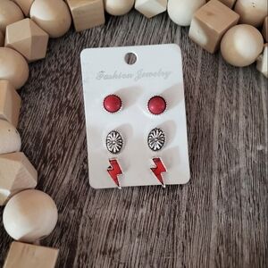 Western Red and Silver Earring Set